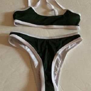 NEW! Women's MEDIUM Green/White 2-Piece Bikini Bathing Suit by Show your Beauty